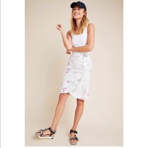 Anthropologie Kimmie tie-dye denim wrap midi skirt